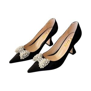 NEW YDN Black Heels with Pearl Accent